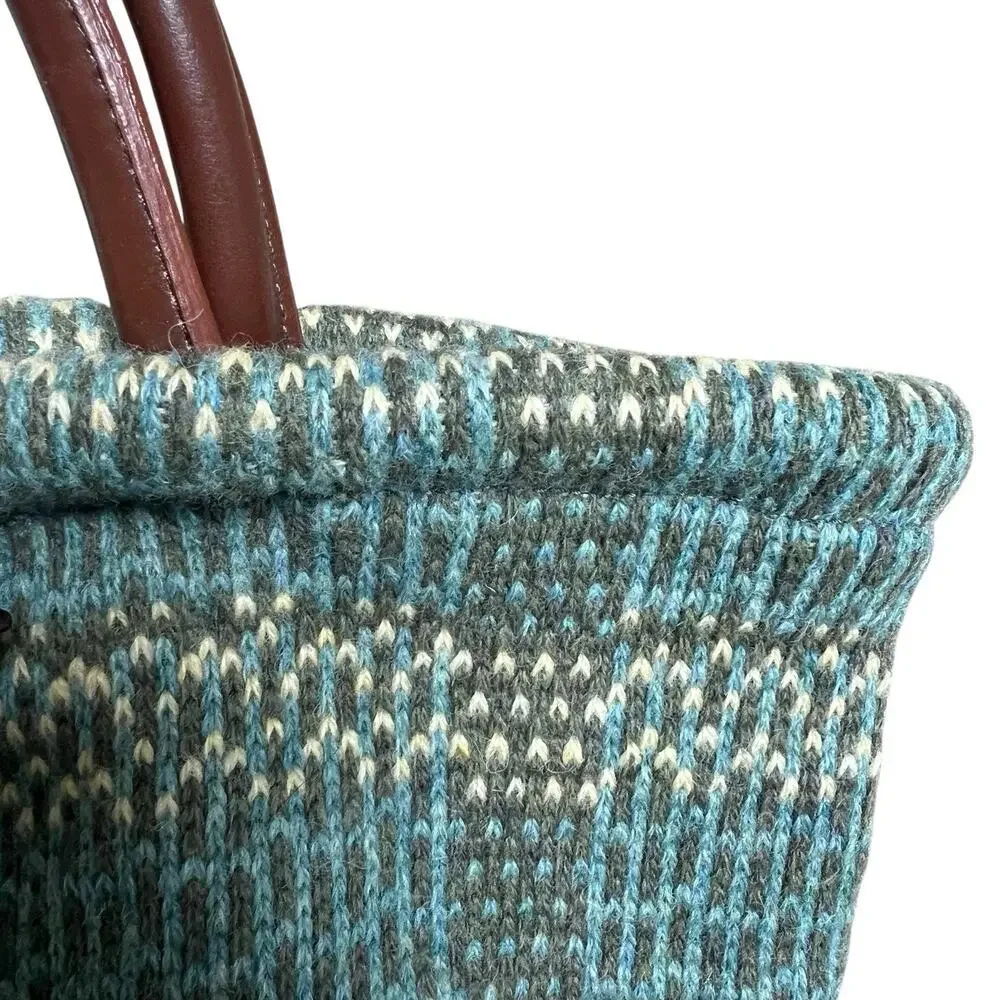 Anthropologie Green 100% Wool Knit Tote Satchel Bag Shopper Tote